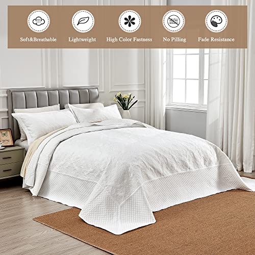 Image of ENJOHOS Oversized King Bedspreads 128x120, California King Quilt Sets, Extra Wide Large King Size Quilts for Bed, Lightweight Reversible Microfiber 3Pieces Cal King White Coverlet | california king bedspread white , Lightweight Reversible comforter set 3Pieces Cal King Oversized Coverlet