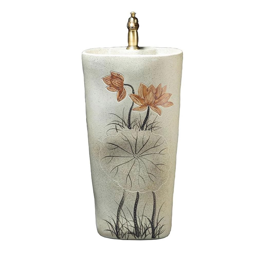 Pedestal Sink Hotel Courtyard Garden Bathing Pool Outdoor Ceramic Floor-Standing Column Washbasin Bathroom Sinks