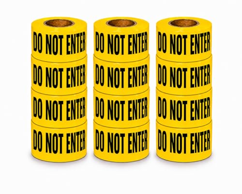 Image of ATERET Premium Caution Do Not Enter Tape 12-Pack 3 inch x 1000 feet, Hazard Safety Tape, Construction Tape for Danger /Hazardous Area, Ideal Use for Halloween Decorations, Party, Work-Site