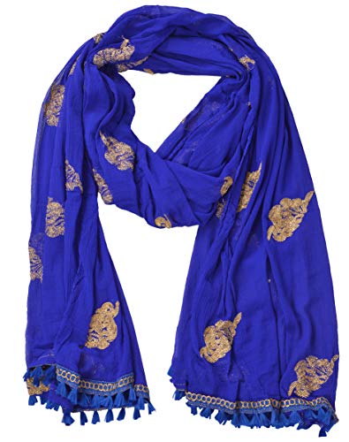 Image of YOUTHQUAKE Golden Patti Embroidered Work Chiffon Dupatta for Womens & Girls with Jaalar Lace