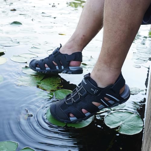 Image of Queday Mens Closed Toe Outdoor Hiking Sandals | Plantar Fasciitis, Thick EVA Cushion Midsole, 3 Adjustable Straps, Non-slip rubber outsole for daily walking recovery