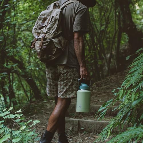 Image of BJPKPK Half Gallon Insulated Water Bottles, 64oz Water Jug with Metal Handle & BPA Free Spout Lid, Dishwasher Safe Flasks, Large Stainless Steel Gym Sport Jugs, Blue Black