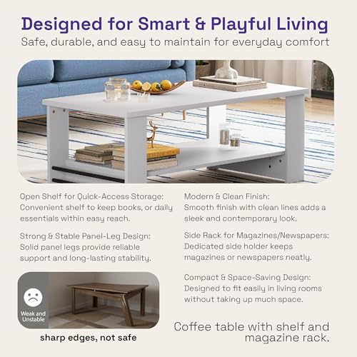 Image of Wakefit Center Table | 1 Yr Warranty | Coffee Table for Living Room Wooden, Tea Table for Living Room Wooden, Sofa Table, Free Installation from Brand, Modern Multi-Functional & Wobble-Free(Nestren)