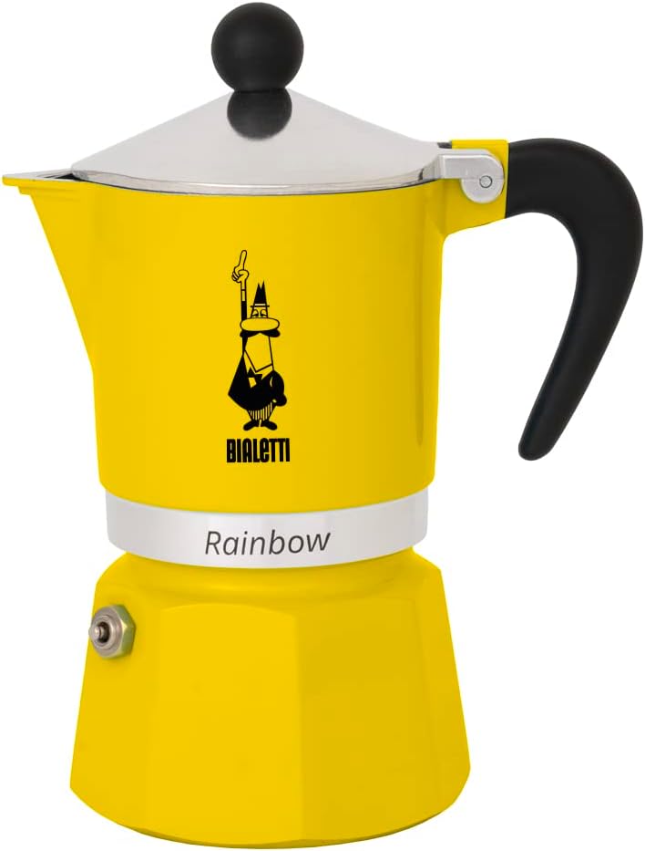 Rainbow Caffettiera Colorata, Alluminio, Giallo, 1 Tazza,Yellow,30 x 20 x 15 cm