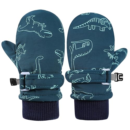 Image of Urban Virgin Toddler Waterproof Outdoor Infant Mittens Baby Winter Gloves Dino Cuffed Warm Fleeced Kids Ski Gloves For Teens