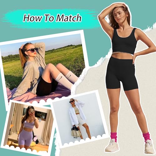 CTHH 3 Pack Biker Shorts for Women – 5"/8" Black High Waisted Tummy Control for Gym Workout Athletic Cheerleading Yoga3