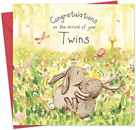 Twizler New Twins Card with Twin Bunnies - New Baby Twins Card - Card New Twins - Congratulations Baby Twins Card โ New Baby Card Twins โ New Twins Gift - Newborn Twins Card -Twins Baby Gifts
