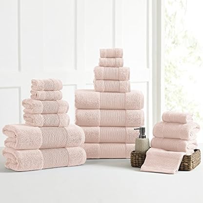 Modern Threads Air Cloud Handtuch-Set, 100% gekämmte Baumwolle, 18-teilig, Peachy Blush