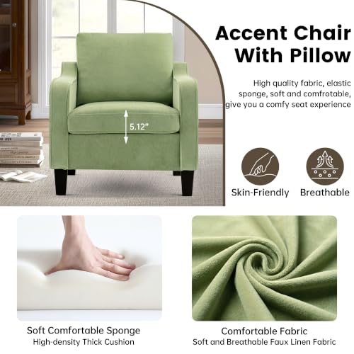 Image of Mid-Century Modern Accent Chairs Set of 2, Living Room Chairs, Comfy Reading Armchair, Upholstered Small Sofa Chair for Bedroom, Office, Green