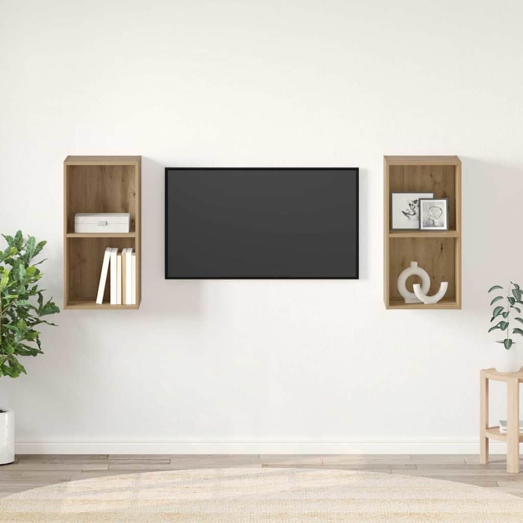 TV-Schrankset 2-teilig, Artisan-Eiche, 37x37x72 cm, Holzwerkstoff, Wandmontage, Lowboard für Wohnzimmer, Media Center, Stauraum