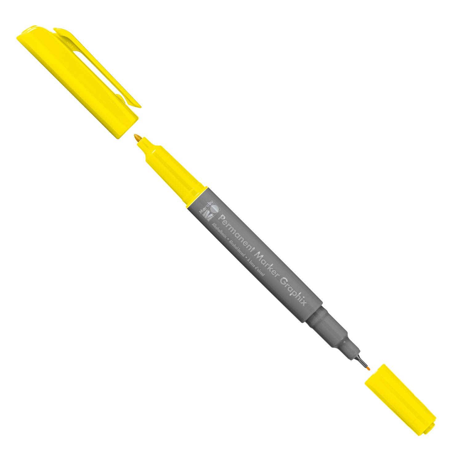 Marabu Rotulador Permanente Graphix en Amarillo, con Punta Doble 1-2 mm y 0,5 mm, Colores Brillantes, Secado rápido, Tinta basada en Alcohol, inodora y Resistente al Agua, 1 count (Pack of 1)