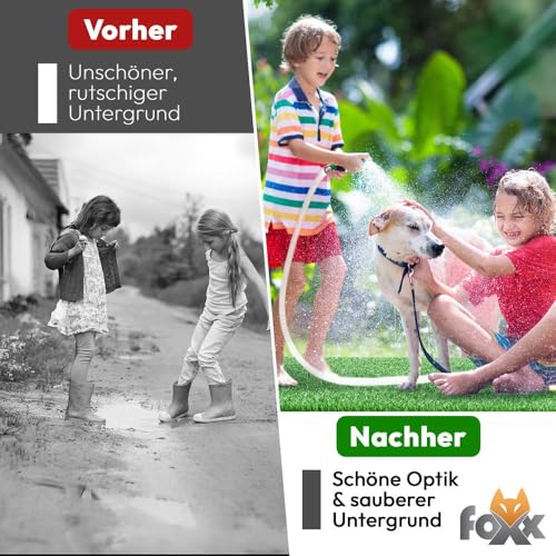 Foxx Kunstrasen 100x500 – Wetterfester Outdoor Teppich in Grün für Balkon, Terrasse & Garten | Robuster Teppichboden als Rasen-Alternative