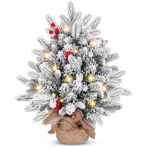 SHAVINGFUN 50CM Pre-Lit Christmas Tree Snow Flocked Cover