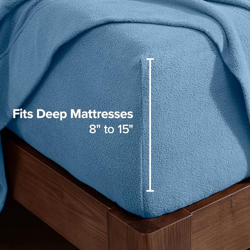 Image of Bare Home Super Soft Fleece Sheet Set (Split King, Coronet Blue) | Extra Plush Polar Fleece, No-Pilling Bed Sheets, All-Season, Cozy Warmth, Deep Pockets 6 to 15 Inches