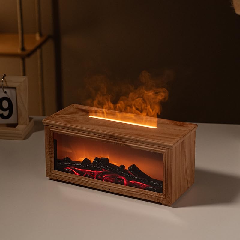 Image of Docoss Charcoal Aroma Diffuser for Home Electric with 7 Colors, Aromatherapy Essential Oil Fragrance Diffuser & Fireplace Flame Diffuser with Remote for Home, Bedroom (Wooden Brown)