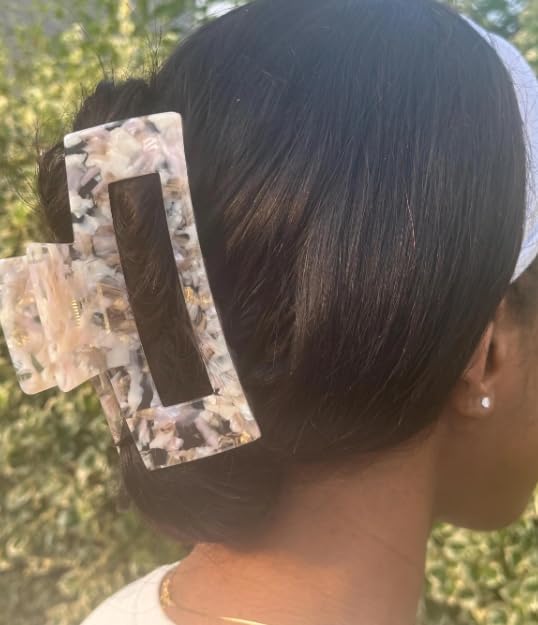 5 Inch Jumbo Hair Claw Clip for Thick Hair – Rectangular Acetate Claw, Strong Hold Non-Slip Jaw Clip, Large Hair Clip for Women, French Twist Updo, Neutral Marble Beige Pink Gold