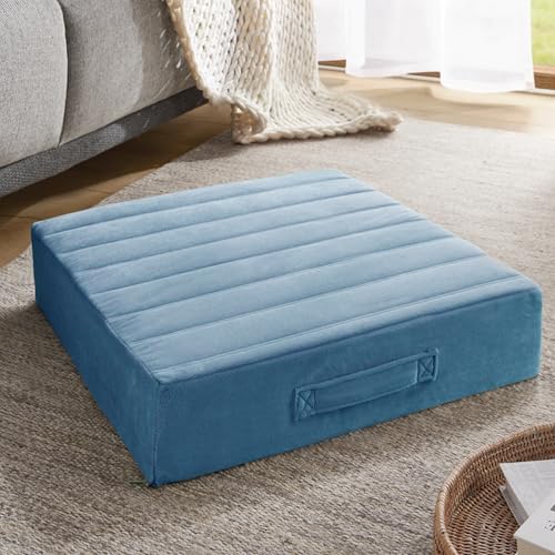 Codi Floor Cushions for Adults, Large Meditation Pillows with Thick Foam and Soft Tufted Covers, Washable Square Seating for Couch and Yoga Sitting, 22×22×5 Inch Blue
