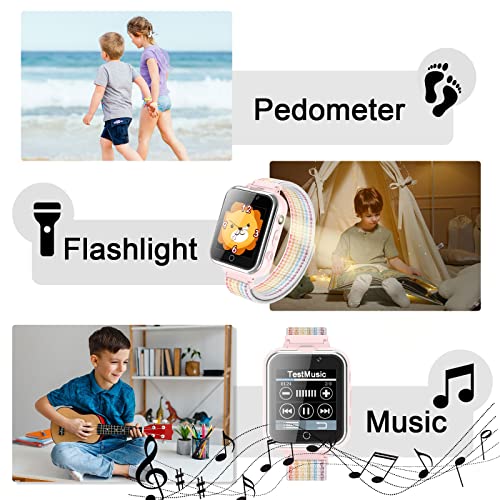 PTHTECHUS Smartwatch Kinder, Spiel Telefon Uhr für Kinder Touchscreen Armbanduhr mit Anruf Taschenrechner Schulmodus SchrittzäHler SOS Wecker Kamera Geschenk für Jungen MäDchen Studenten (Rosa) - Image 7
