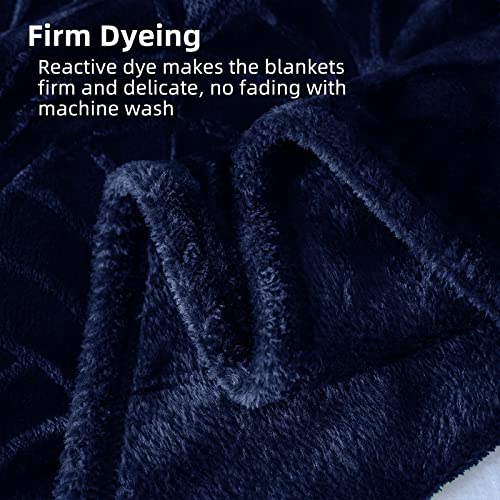 Whale Flotilla Flannel Fleece Queen Size Blanket for Bed, Soft Fluffy Velvet Bedspread Coverlet with Decorative Vintage Pattern for All Season, Warm and Lightweight, 90x90 Inch, Navy Blue