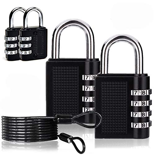 Conjunto de 4 candados de combinación, código de bloqueo de 4 dígitos y 3 dígitos, para viajes, equipaje, para la escuela, para taquilla de gimnasio, archivadores, caja de herramientas Cover