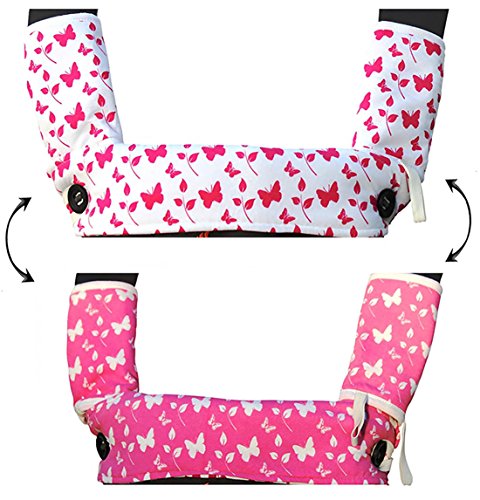 Drool and Teething Pad Reversible Organic Cotton 3-Piece Set for Ergobaby Four Position 360 Baby Carrier (Pink and White Butterflies)