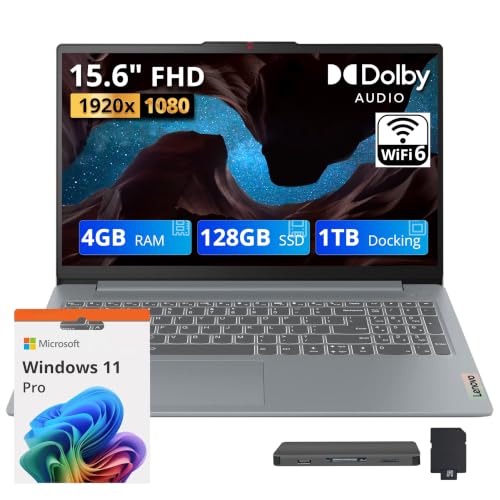Image of Lenovo IdeaPad Slim 3i 15.6 inch FHD Laptop, Intel N100, 4GB DDR5, 1.12TB Storage (128GB SSD+1TB Docking Station Set), Intel UHD Graphics, Num Pad, Compact & Portable, Wi-Fi 6, Win11 Pro, Arctic Grey