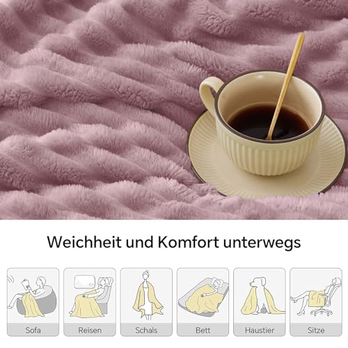 BEDELITE Kuscheldecke Flauschig Decke 150x200 - weiche XL Flanell Decken Beerenviolett für Couch, Deko Streifen Cord Fleecedecke als Couch Überwurf für Wohnzimmer, Twin Blanket Wide Use 3