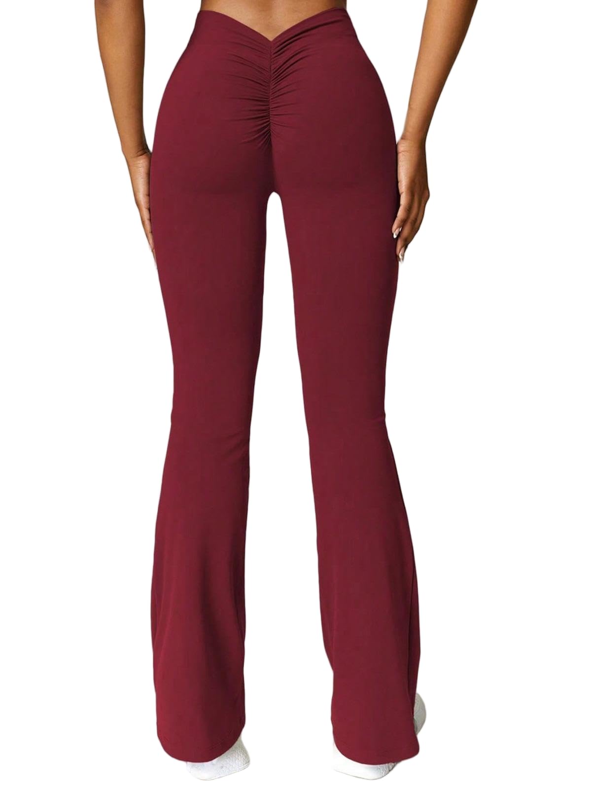 ANTTK Spodnie do jogi z dekoltem w serek dla kobiet z marszczonym wzorem podnoszącym pośladki, rozkloszowane legginsy z wysokim stanem, kontrola brzucha, spodnie treningowe slim fit, na siłownię