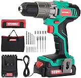 【22 ACCESORIOS RICOS 】 Los 22 accesorios pueden satisfacer las necesidades de la mayoría de los tipos de trabajo.4 piezas taladros planos (10,12,14,16mm),6 piezas brocas helicoidales (2.5,3,4,5,6,8mm),6 piezas puntas de destornillador (PH1, 2 * PH2, PZ1, 2 * PZ2),5 piezas enchufes (4,5,6,8,10mm),un adaptador y una hebilla de cinturón.