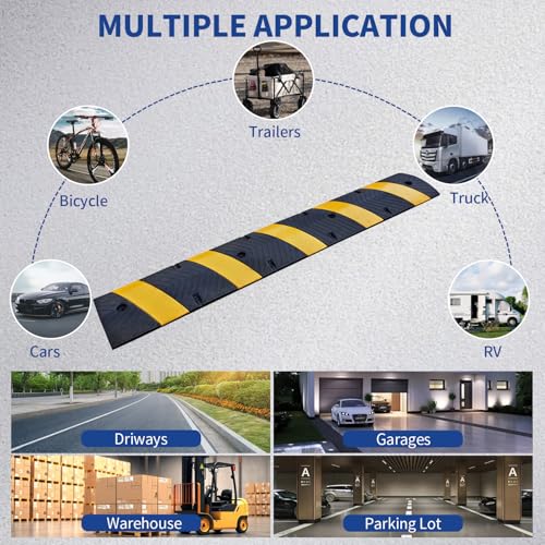 Image of BESEA 72 inch Rubber Speed Bumps for Driveway, Heavy Duty 22000 LBS