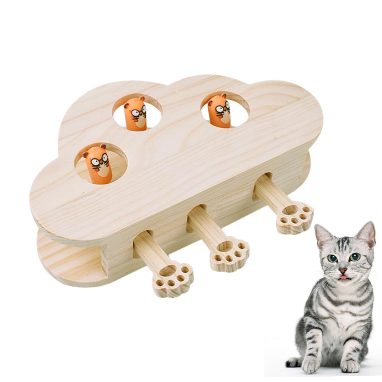 Juguetes Whack-Mole para Gatos Juguete De Madera Interactivo y Divertido Patrón Cloud Beat para Jugar Interiores