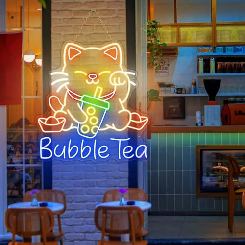 Lucky Cat Bubble Tea Neon Cartel Decorativo Boba Tea Shop Decoración de Pared Boba Tea Regalo Abierto