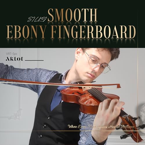 Image of AKLOT 4 /4 Full Size Violin: Ergonomic, Stable Tuning, Anti-crack Solid Wood, Premium Ebony, For Beginners, With Hard Case, Tuner, Spare Strings, Bow, Shoulder Rest, Lesson Book, Fingerboard Stickers