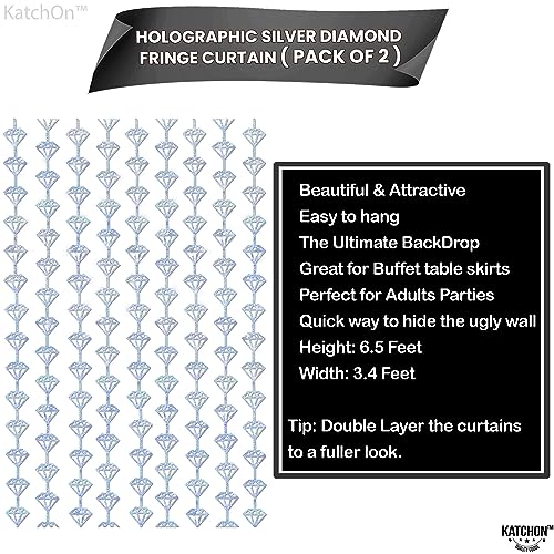 Image of KatchOn, Holographic Silver Foil Diamond Curtains - Pack of 2 | Diamond Party Decorations | Silver Diamonds Garland, Denim and Diamonds Party Decorations | New Years Eve Party Supplies 2026