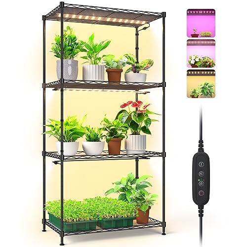 Bstrip Plant Shelf with Grow Light, Grow Light Shelf with 45W Dimmable Full Spectrum Grow Light