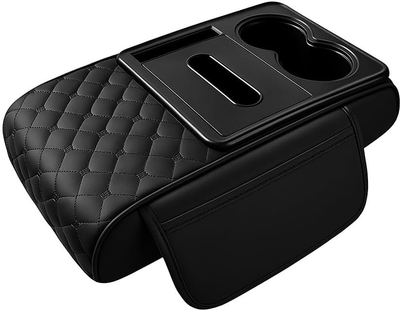 Center Console Cover for Nissan Armada (Y62) 2016-2021 2022 2023 2024 2025, with Dual Cup Holder and Storage Pocket Anti-Scratch Durable Leather Quilted Design Comfortable Support,B/Orange
