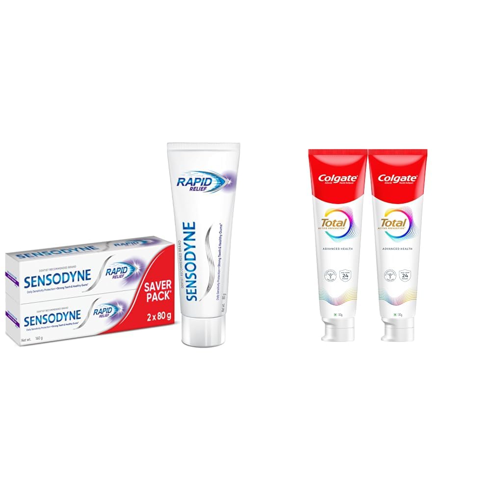 Sensodyne Toothpaste Rapid Relief | Fast Sensitivity Relief Tooth Paste Combo Pack - 160gm (80gm x 2) | Fresh Taste | Dentist Recommended & Colgate Total 300gm (2 x 150gm) Advanced Health Anti-Germ-image-26
