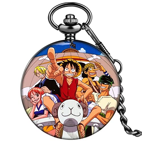 HUIBBGO Montre de Poche à Quartz créative avec Motif de Dessin animé Japonais One Piece Pirate, Horloge à chaîne en Alliage, Meilleurs Cadeaux pour Les...