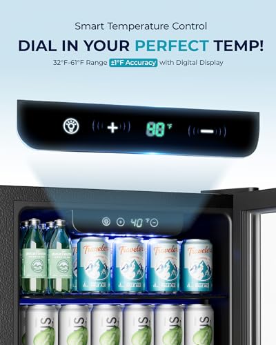 Image of EUHOMY Beverage Refrigerator and Cooler, 128 Can Mini fridge with Glass Door, Small Refrigerator with Adjustable Shelves for Soda Beer or Wine, Home /Bar /Office, Black