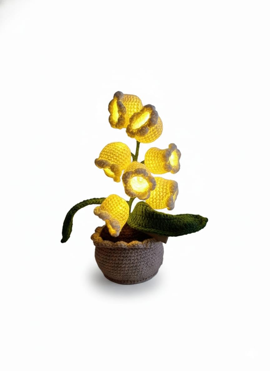 Handmade Crochet Lighting Pot | Perfect Home Decor Flower Pot | Soft LED Lights Crocheted Pot | USB Powered | 9 x 5 Inches | Yellow Color