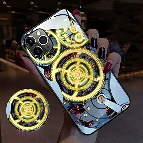 YJHWLF Compatibel iPhone 14 hoesje kleurrijke gloeiende gehard glas achterkant bumper schokbestendig, voor coole vrouwen en trendy mannen, voor iPhone lichtgevende hoes voor, Call Music Flash, Stuur