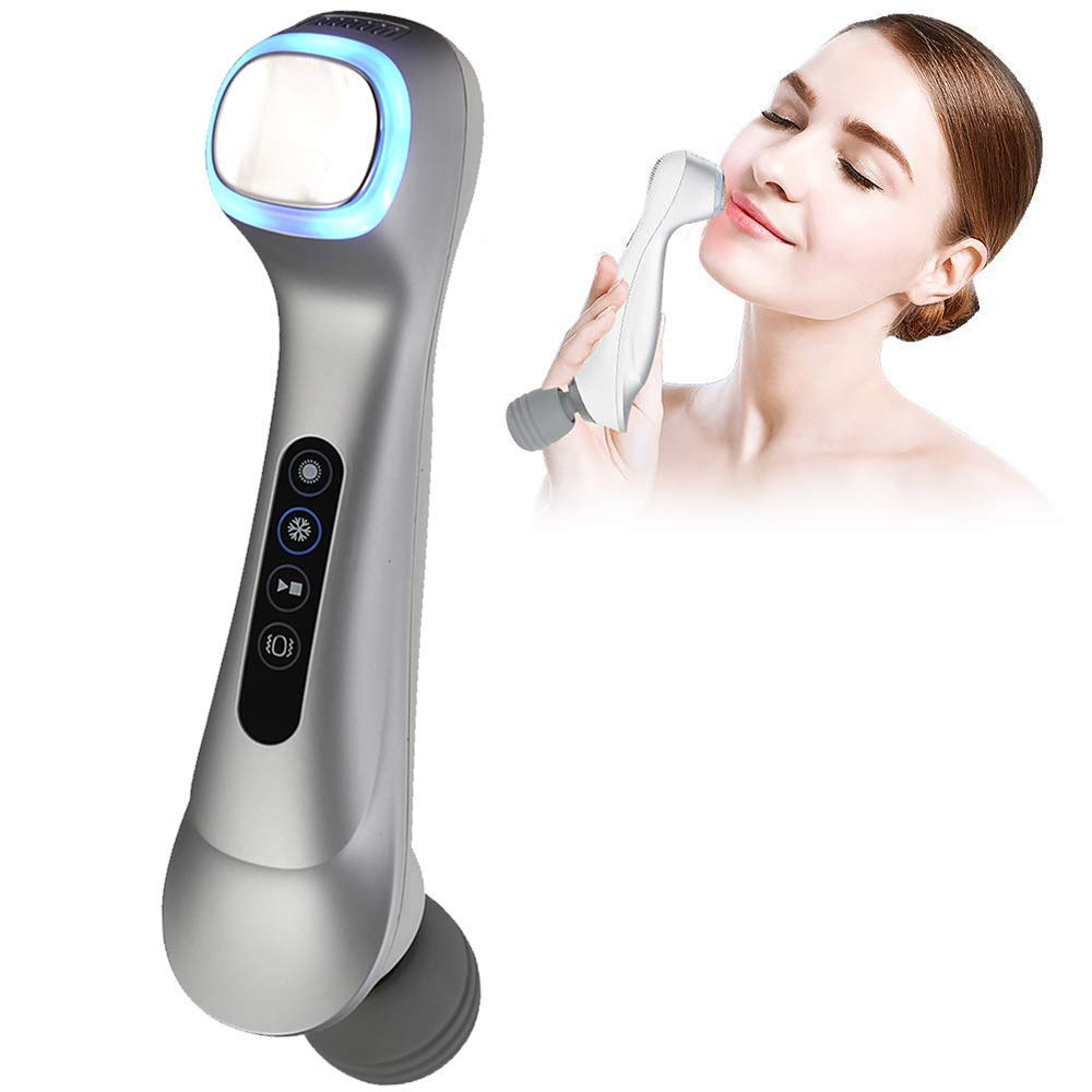 MU Masajeador facial, caliente y fría de rejuvenecimiento facial belleza del fotón Instrumento vibrante Shrinking poro/promotor de la absorción,Plata