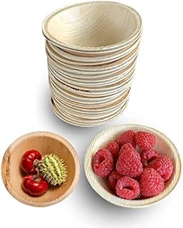 Canape King Disposable Palm Leaf Bowls Round 25 Pc100% Biodegradable & Eco Friendly Salad Dessert Serving Bowl 5"(14cm) | Suitable for Picnics, BBQ, Outdoor Christmas Parties
