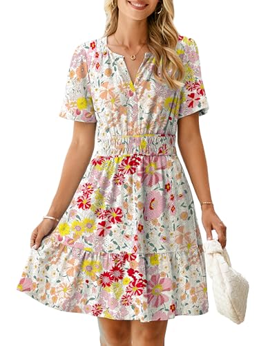 Image of Simplee Womens 2026 Summer Mini Dress Eyelet Short Sleeve Cocktail Short Dresses Cute A Line Sun Dress with Pockets