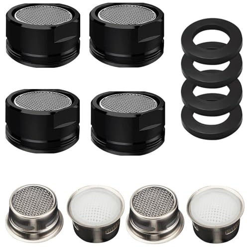 Lot de 4 aérateurs d'aérateur, économiseur d'eau, filtre en acier inoxydable (M24, noir)