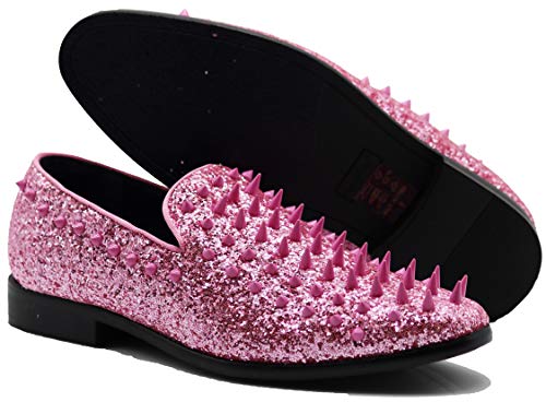 SPK16 - Mocasines de vestir vintage para hombre, sin cordones, a la moda, zapatos clásicos de esmoquin, Rosado, 46 EU