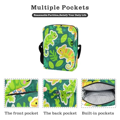 mens messenger bag men shoulder bag Womens Casual Purses Adjustable Strap for business business- Tropical Green Lizard2