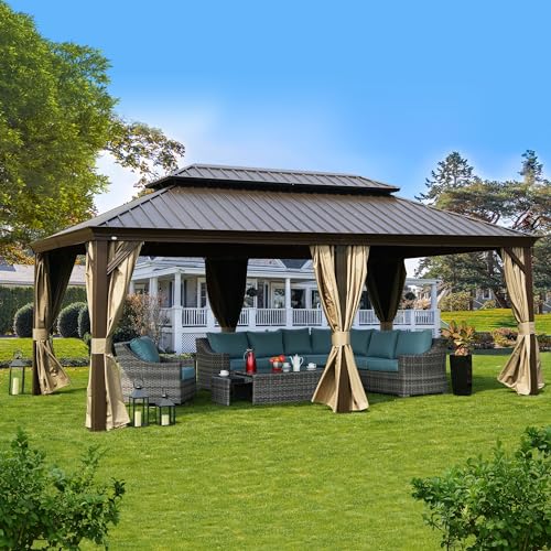 Kozyard Alexander 12' X 20' Hardtop Gazebo, Aluminum Metal Gazebo with Galvanized Steel Double Roof Canopy, Curtain and Netting,...