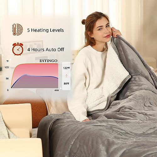 Estingo YCDM-EB5060 Heated Throw Blanket Electric Blanket Throw, Heated Blanket With 5 Heating Levels & 4 Hours Auto Off, Super Cozy Soft Sherpa Heating Blanket thumb #1