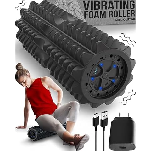 Nordic Lifting Vibrating Foam Roller w/ 5 Intensity Vibration, High Density EVA Foam for Deep Tissue Massage & Muscle Recovery - Ideal for Back Pain, Plantar Fasciitis Relief, Physical Therapy - Black Cover